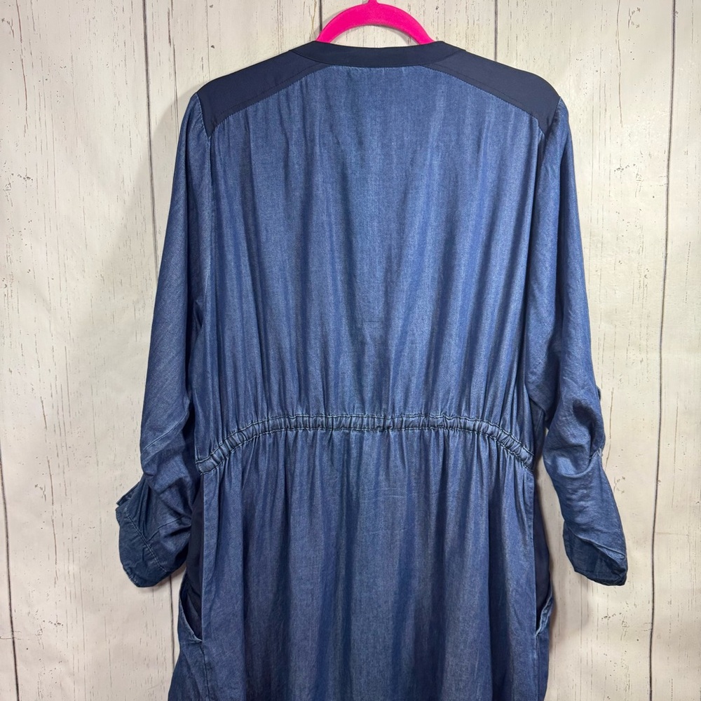 Lane Bryant Chambray Shirt Dress Size 18 Drawstring Waist Minimalist Preppy - Picture 11 of 14